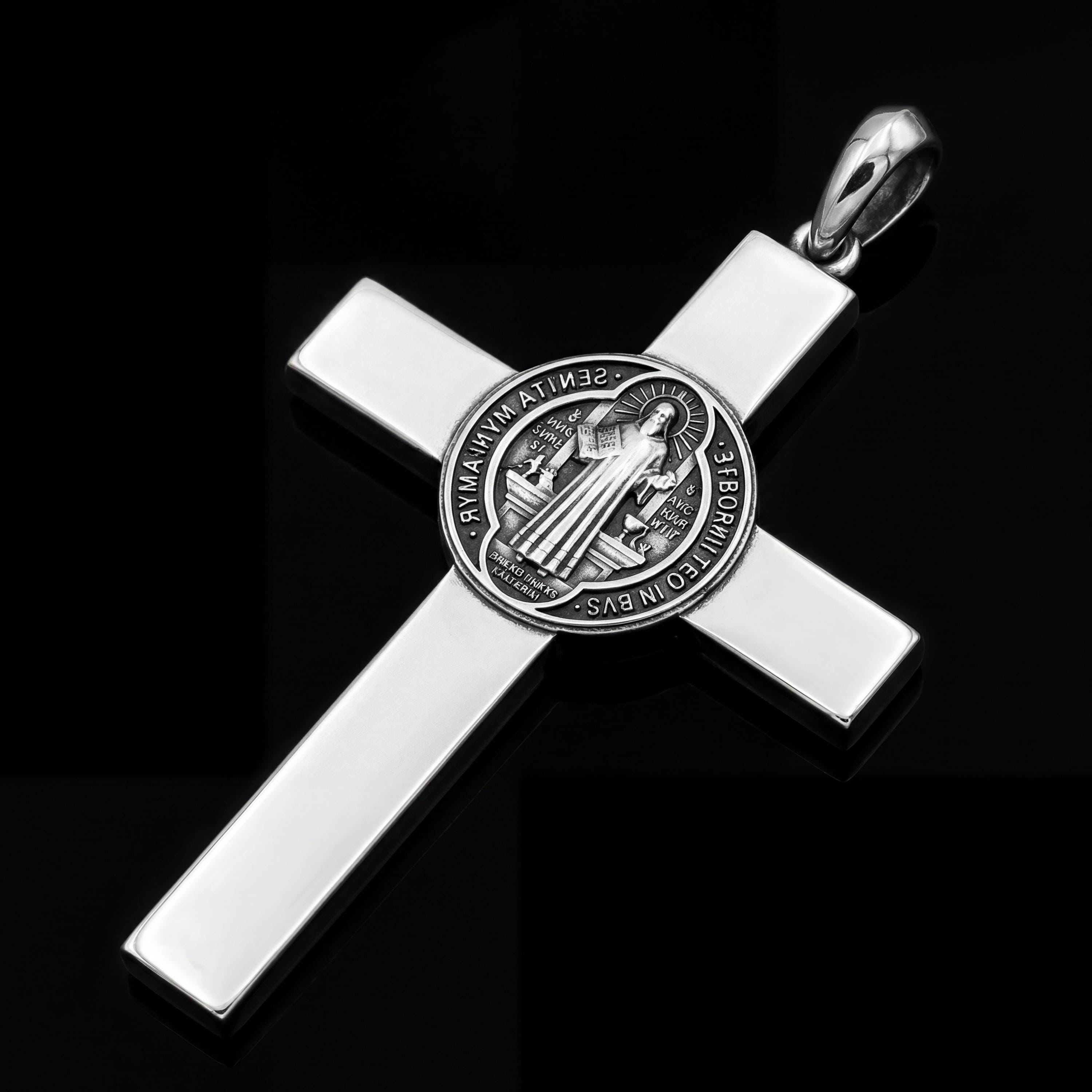 925 Sterling Silver Crucifix Necklace, Saint Benedict Cross Pendant ...