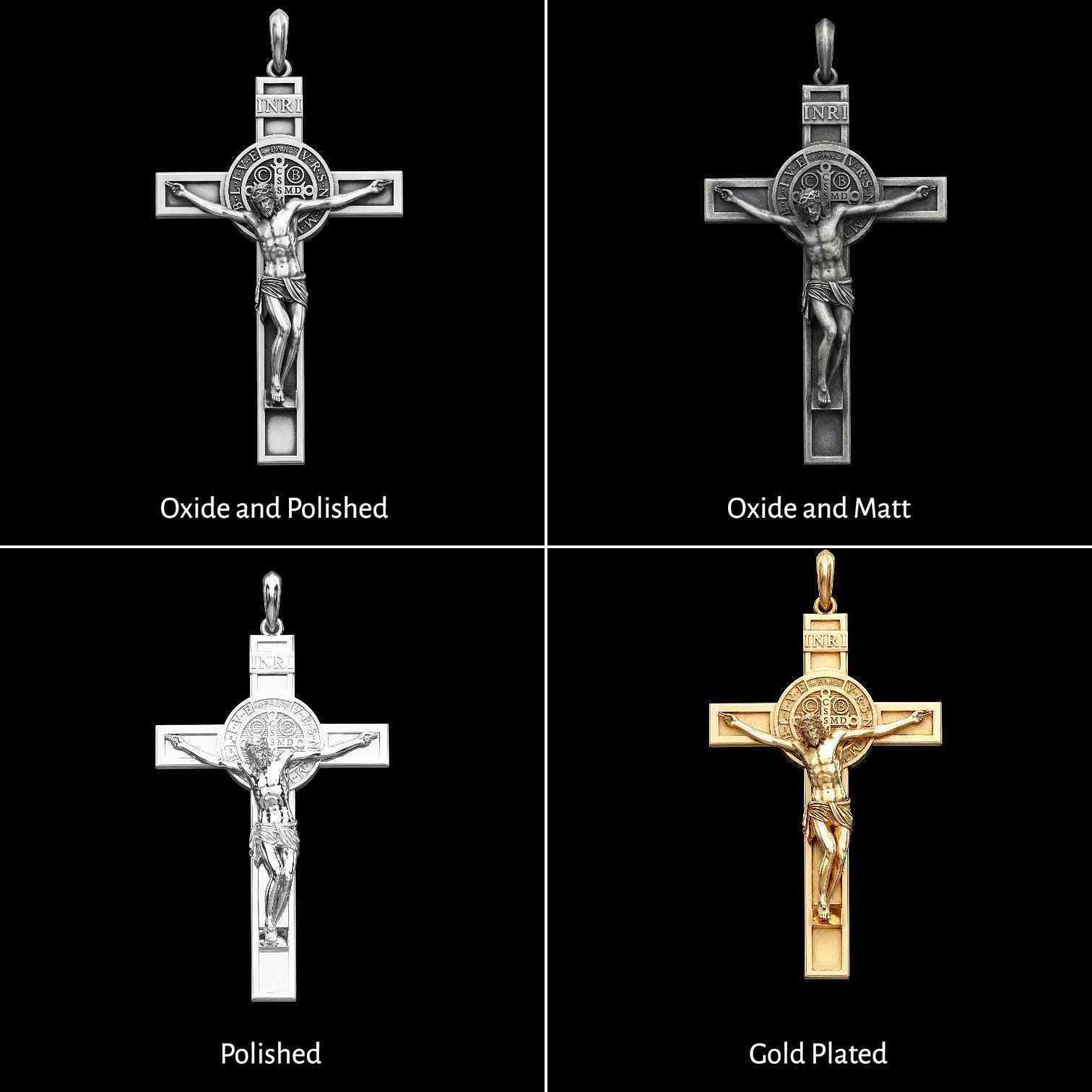 925 Sterling Silver Crucifix Necklace, Saint Benedict Cross Pendant ...