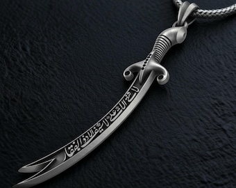 Sterling Silver Zulfiqar Sword Pendant, Imam Ali Zulfikar Necklace for Men, Islamic Jewelry, Symbol of Strength & Faith, Gift for Him