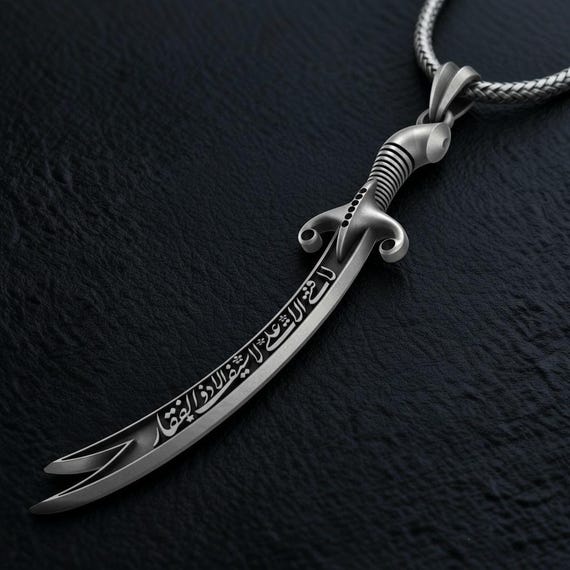 Sterling Silver Zulfiqar Sword Pendant, Imam Ali Zulfikar Necklace