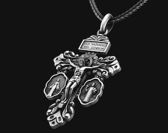 Sterling Silver Crucifix Necklace, Miraculous Medal, St Benedict, Catholic Jewelry