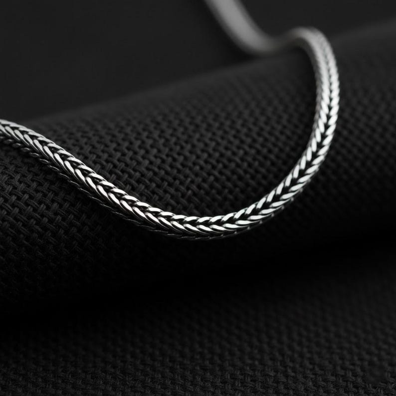 925 Silver Foxtail Chain Necklace, Oxidized Fox Tail Chain for Men and ...
