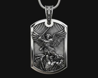 St. Michael Pendant, First Communion Necklace, Warrior Angel Jewelry, Religious Gift for Men