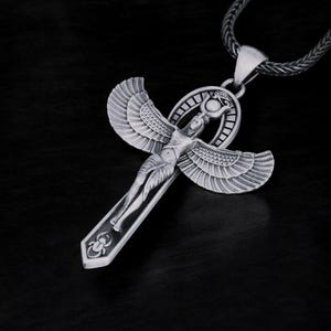 Egyptian Ankh Pendant, Ankh Jewelry Winged Goddess Necklace, Symbol of Life & Protection, Gift for Him Her Handmade Unique Jewelry