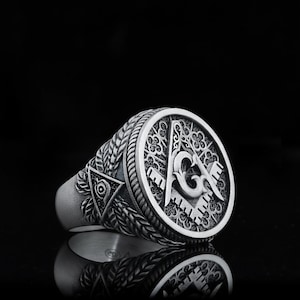 Sterling Silver Masonic Signet Ring: All Seeing Eye, Freemason Symbol
