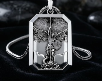 St. Michael Pendant, Silver First Communion Necklace, Catholic Guardian Angel Jewelry