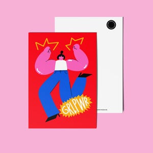 GRP PWR – Carte postale Girl Power A6 – Empowerment Design, Carte de vœux féministe, Illustration féminine, Carte d’anniversaire