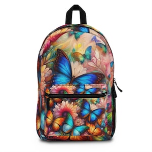 Colorful Butterfly Backpack, Floral School Bag, Nature-Inspired Travel Pack, Gift for Nature Lovers, Vibrant Art Backpack, [...]