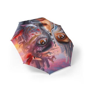 Künstlerischer faltbarer Regenschirm mit auffälligem Design, einzigartige Regenkleidung, Geschenk für Kunstliebhaber, funktionelle Mode, persönlicher Regenschirm