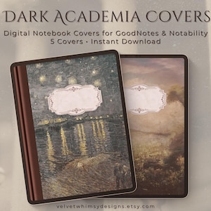 Dark Academia Notebook Covers | Vintage Study Aesthetic Digital Journal Covers for GoodNotes & Notability | 5 Artistic Planner Covers