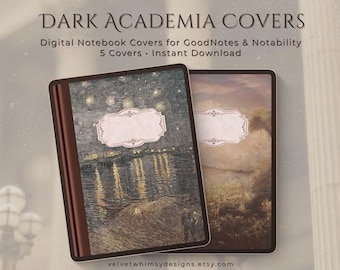 Dark Academia Notebook Covers | Vintage Study Aesthetic Digital Journal Covers for GoodNotes & Notability | 5 Artistic Planner Covers