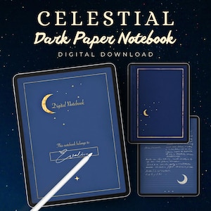 Celestial Dark Notebook for iPad | Digital Notebook for GoodNotes | Dark Blue Paper (Lined, Grid, Dotted, Blank)
