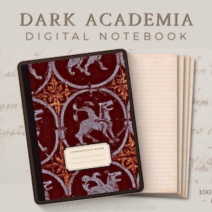 Dark Academia Digital Composition Book – 100 Lined Pages PDF | Medieval Heraldic Pattern | Vintage Writing Notebook | GoodNotes & Notability