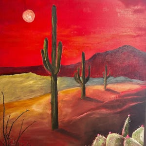 Arizona red sky and cactus horizon