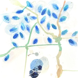 sotto il respiro del silenzio blu, belle arti su carta, flora astratta, decorazioni murali ispirate alla natura, arte botanica