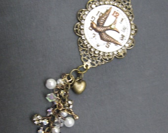 29"  Chain Steampunk Style Assemblage Necklace Featuring Vintage Watch Face and Dangles