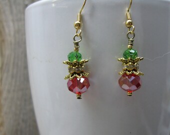 Christmas Red and Green Crystal Dangle Earrings