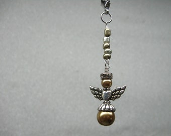 Angel Zipper Pull or Purse Charm Utilizing Gold Glass Pearls