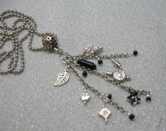 32" Long Assemblage Necklace with Black and Silver Tone Beads