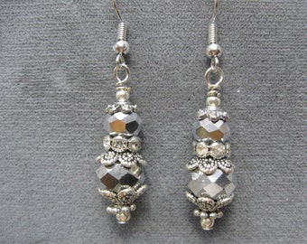 Silver Mirrored Faceted  Dangle Earrings