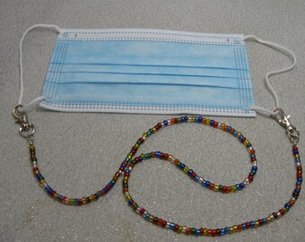 Face Mask Lanyard/Necklace/Holder/Chain in Rainbow Multi Colored  Seed Bead Mix