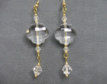 Crystal Dangle Earrings Embellished with Faceted Crystals and Gold Tone Findings