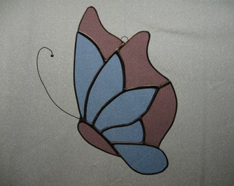 Butterfly in Blue and Mauve Stained Glass