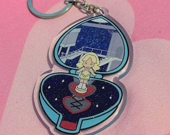 Pop Blonde Pocket Girl  3" acrilic keychain - double sided keychain w/glitter