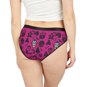 Pink Gothic Dracula Women&#39;s Underwear, Spooky Briefs, Scary Panties, Bats, Halloween Lingerie, Horror Gothic Apparel, Blood Sucking Vampire