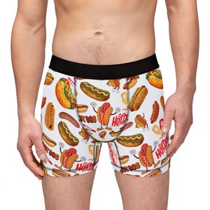 Hot Dog Lovers Men&#39;s Boxers, Fun Birthday AOP Underwear for Foodies, Novelty Dad Boyfriend Briefs, Fathers Day,  Gift for BBQ Enthusiasts,