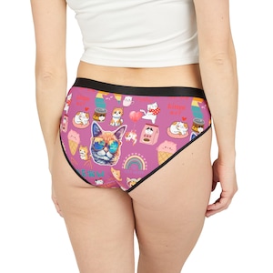 Vibrant Cute Cat Print Women&#39;s Underwear, Fun Cat Mom Briefs for Cat Lovers, Unique Loungewear, Gift for Pet Owners, Meow Briefs