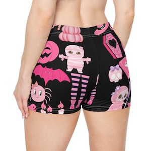 Spooky Cute Women&#39;s Shorts Pink Halloween Bottoms, Scary Gothic Lounge Wear, Fun Summer Shorts, Holiday Gift for Her
