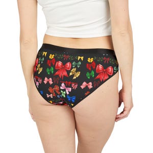 Bold Festive Christmas Bow Print Women&#39;s Underwear, Santa Holiday Lingerie, Briefs Gift for Her, Cute Panties, Comfortable Underwear