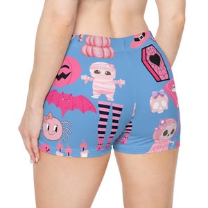 Vibrant Spooky Cute Women&#39;s Shorts Pink Halloween Bottoms, Scary Gothic Lounge Wear, Fun Summer Shorts, Holiday Gift for Her