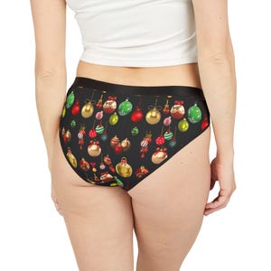 Festive Ornaments Holiday Underwear, Women&#39;s Christmas Tree Panties, Fun Holiday Lingerie, Unique Gift, Merry Celebration, Xmas Briefs