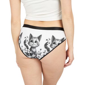 Cute Cat Print Women&#39;s Underwear, Fun Romantic Girlfriend Panties, Valentine Gift Cat Lovers, Floral Couple Lingerie, Everyday Comfort