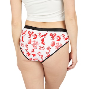 Dragon Print Women&#39;s Underwear, AOP Gamer Panties, Fantasy Lingerie, Briefs Gift for Her, Vibrant Girlfriend Everyday Comfort