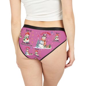 Festive Frosty Snowman Women&#39;s Underwear, Pink Holiday Loungewear, Cute Santa Panties, Christmas Gifts, Girlfriend Wife Seasonal Fun