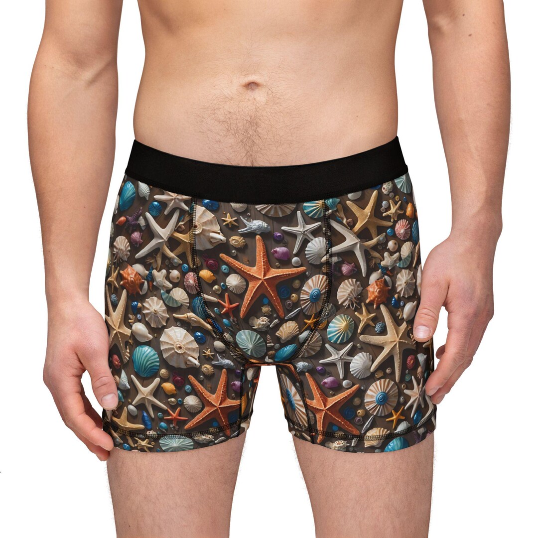 Tortoise Shell Boxer Whimsical Starfish Shell Sea Life Men's Boxers, Beachwear, Gift for Him ...
