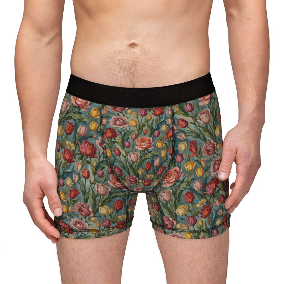 Womens And Mens Black Boxer Flower Printed
