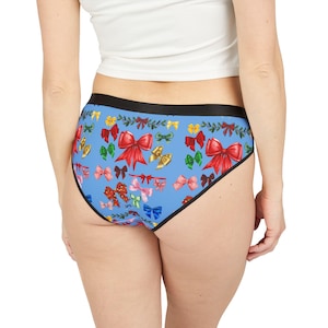 Vibrant Festive Christmas Bow Print Women&#39;s Underwear, Santa Holiday Lingerie, Briefs Gift for Her, Cute Panties, Comfortable Underwear
