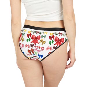 Festive Christmas Bow Print Women&#39;s Underwear, Santa Holiday Lingerie, Briefs Gift for Her, Cute Panties, Comfortable Underwear