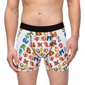 Boxers masculinos com alfabeto colorido, roupa íntima divertida para professores, estilo educacional de volta às aulas, estampa divertida, ótima para aniversários ou feriados