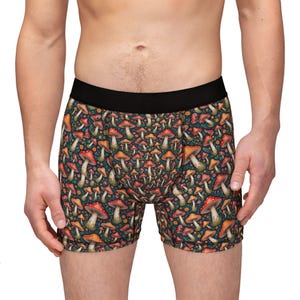 Bunte Pilz Print Herren Boxer, lustige Unterwäsche Geschenk, einzigartige Lounge Wear, schrullige Pyjama Shorts, Festival Essentials, Natur Nachtwäsche