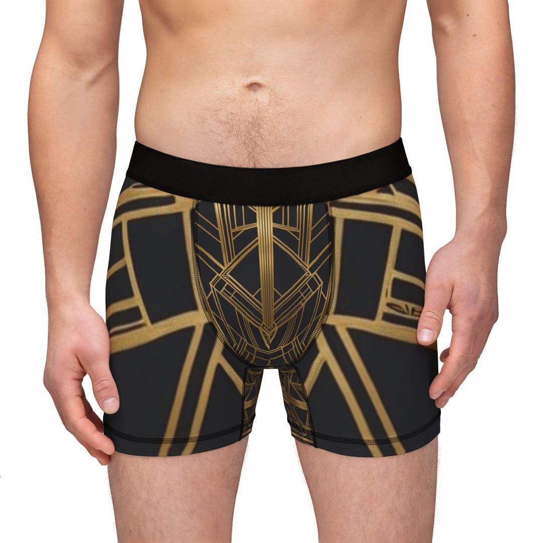 Stylish Men's Art Deco Boxers, Geometric Gold Design, Comfortable ...