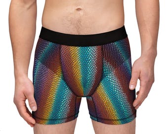 Snakeskin Print Men's Boxers, Bold Underwear for Him, Colorful Snake Pattern Shorts, Fun Gift for Boyfriend, Trendy Lingerie for Husband,