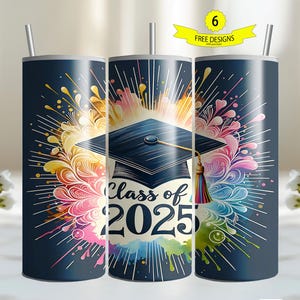 Class of 2025 Tumbler Wrap, Graduation 20oz Skinny Sublimation Tumbler PNG, Senior 2025 Seemless Digital Instant Download