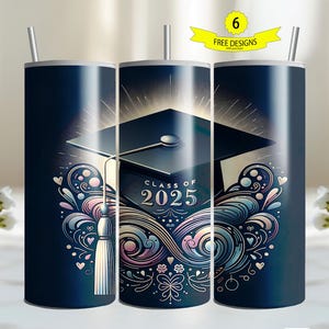 Class of 2025 20oz Tumbler Wrap, Graduation 20oz Skinny Sublimation Tumbler PNG, Senior 2025 Seemless Digital Instant Download