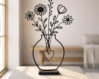 Line Art Decoration | Heart | Flowers | Modern Design | Gift Idea | Bouquet | Minimalist | Living Room Decoration | Decoration
