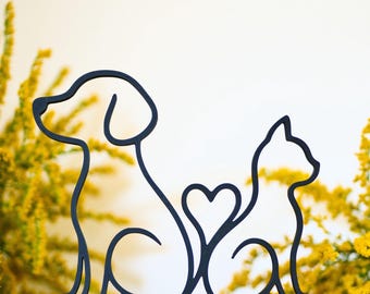 Lineart | Dog and cat heart silhouette | Line art 3D print | Gift idea and decoration for animal lovers and owners